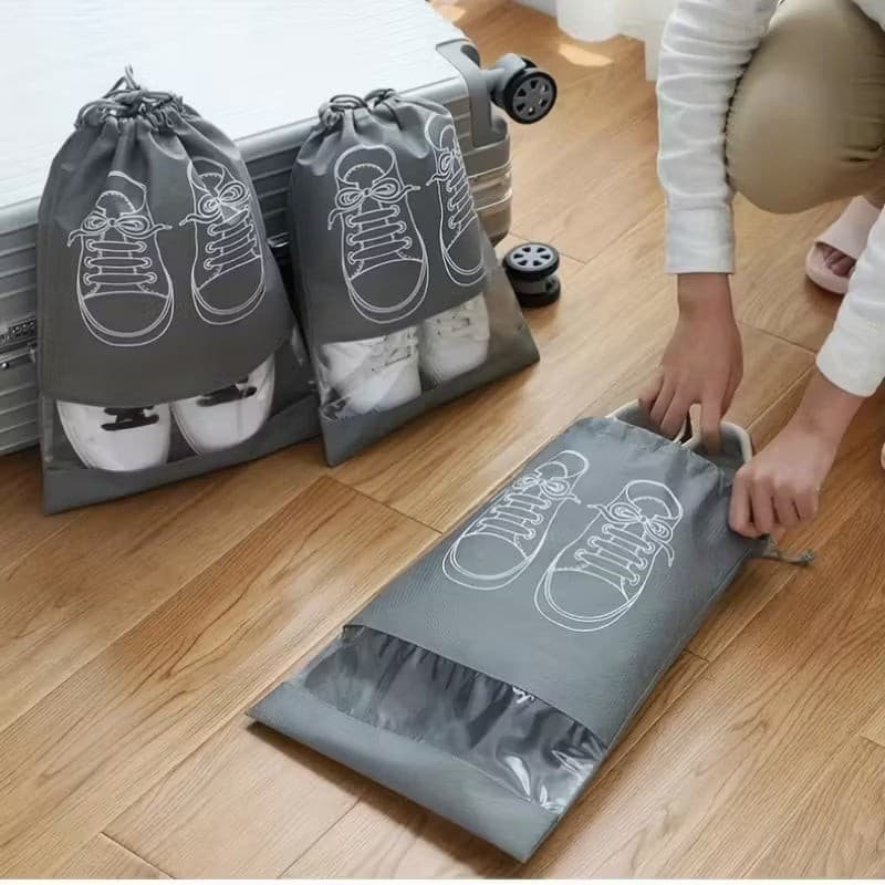 Transparent Drawstring Shoe Bag – Non-Woven Fabric Dustproof Shoe Storage for Travel & Home (Pack of 2) - View 1