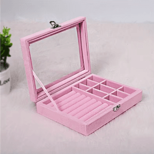 Velvet Jewelry Organizer with Clear Lid – Elegant Storage Box for Rings, Earrings & Accessories(Random Color)