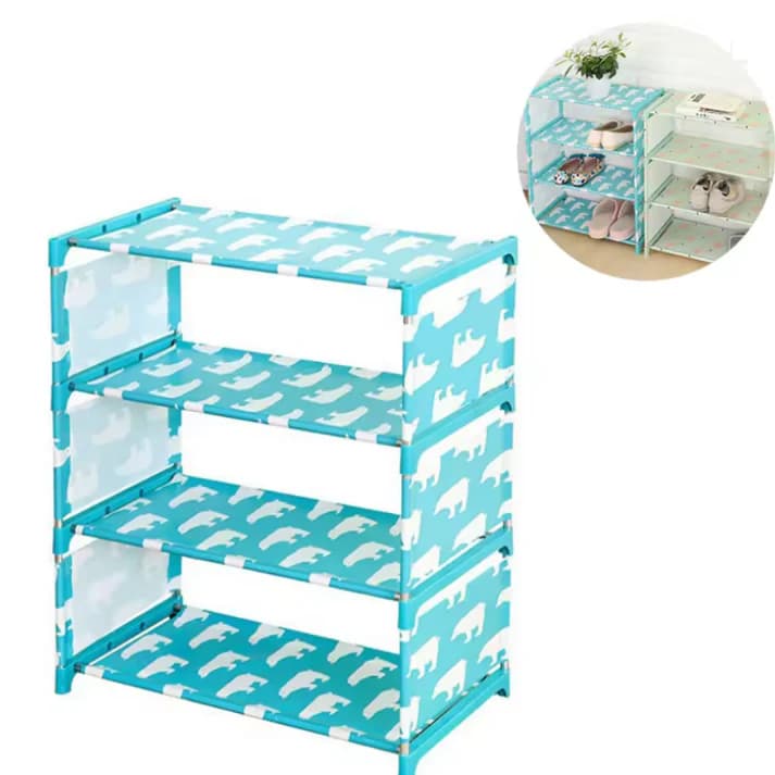 4 Layer Shoe Rack Organizer – Lightweight Storage Stand with Oxford Cloth & Iron Frame (Random Print-Pack of 1) - View 1