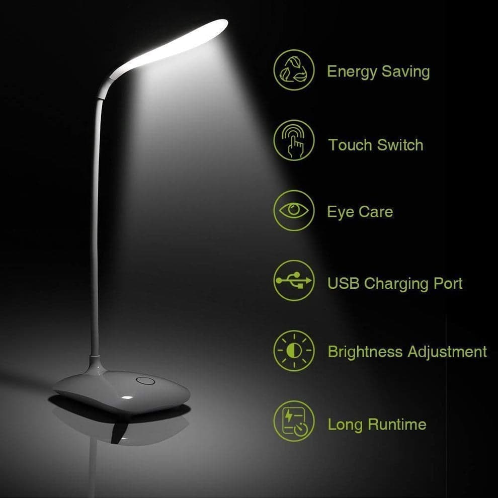 Touch LED Table Lamp With USB Cable – Adjustable Height Bedside Night Light with Polished Finish for Bedroom (Random color) - View 1