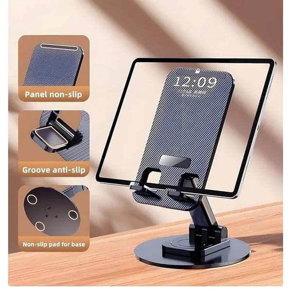 Foldable & Portable Metal Tabletop Mobile Stand with Stable Base – Height & Angle Adjustable Phone Holder for Smartphones - View 1