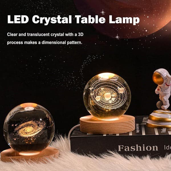 Crystal Ball Astronomy Night Lamp – Luminous Clear Round Crystal Sculpture with Wooden Base for Bedroom, Home Décor & Gifting (Random | Pack of 1) - View 1