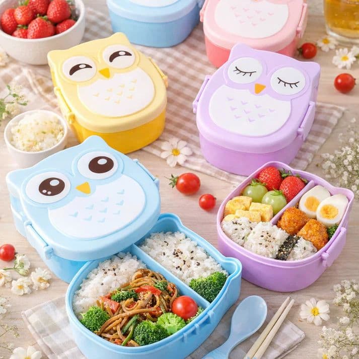 Owl Lunch Box – Cute Cartoon Kids Lunch Box for School & Travel (Random color-Pack of 1) - View 1